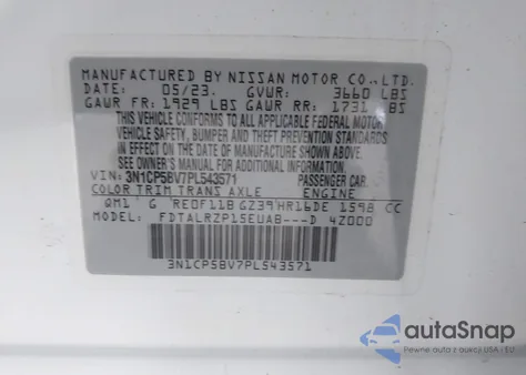 2023 Nissan Kicks S Xtronic Cvt from USA, damaged, VIN 3N1CP5BV7PL543571